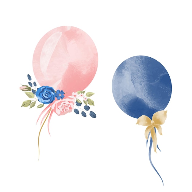 Colorful air baloons pink Watercolor object on the white background aquarelle Vector illustration