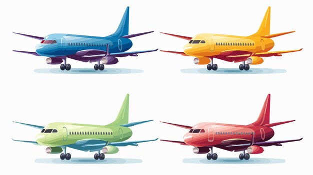 Colorful Airplane Illustration Set in Four Different Shades