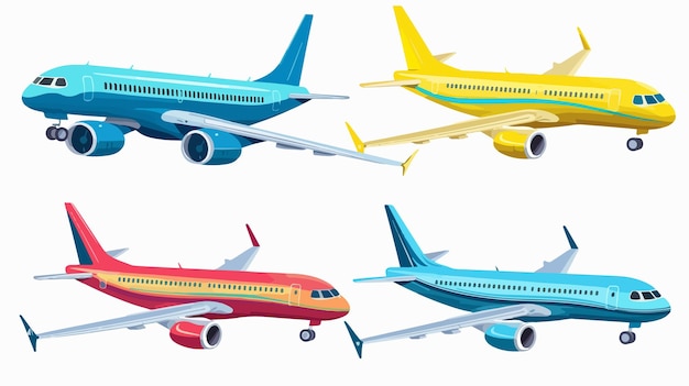 Colorful Airplane Illustration Set in Four Different Shades