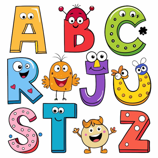 Colorful alphabet letters with funny monster characters