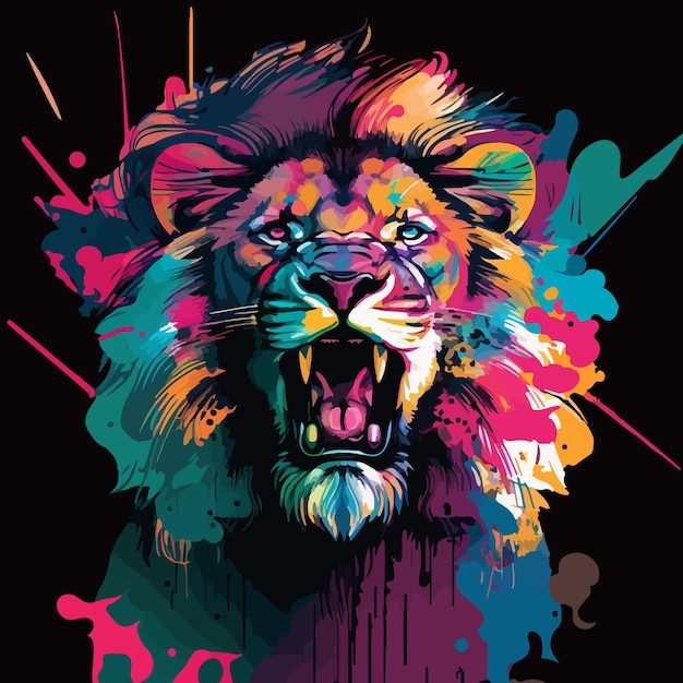 Colorful angry lion pop art vector illustration