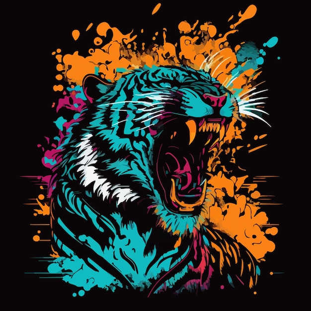 Colorful angry tiger pop art vector illustration