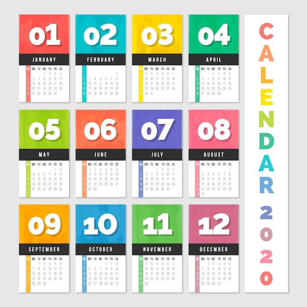 Colorful annual calendar 2020