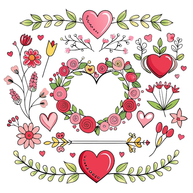 A colorful arrangement of hearts and flowers symbolizing love