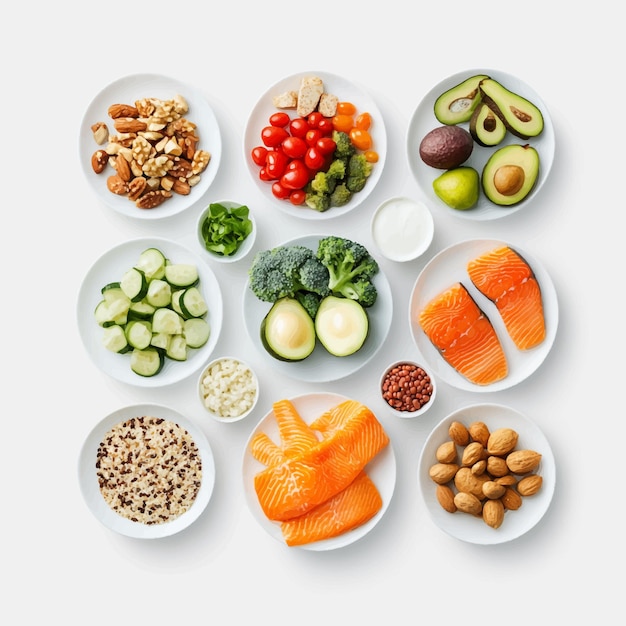 A Colorful Array of Fresh Healthy Ingredients for a Balanced Diet on a White Background