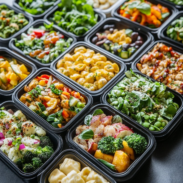 Vector colorful array of nutritious meal prep containers a feast of vibrant flavors and fresh ingredients