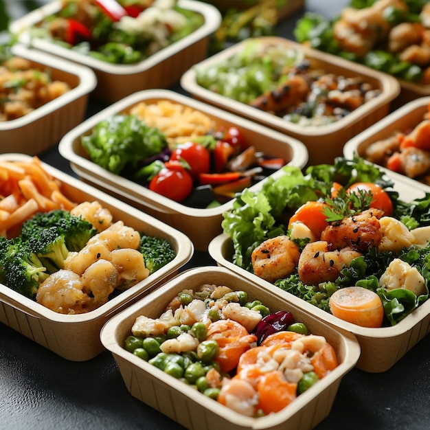 Colorful Array of Nutritious Meal Prep Containers A Feast of Vibrant Flavors and Fresh Ingredients