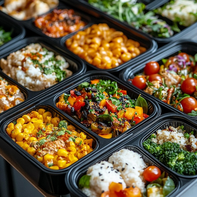 Colorful Array of Nutritious Meal Prep Containers A Feast of Vibrant Flavors and Fresh Ingredients