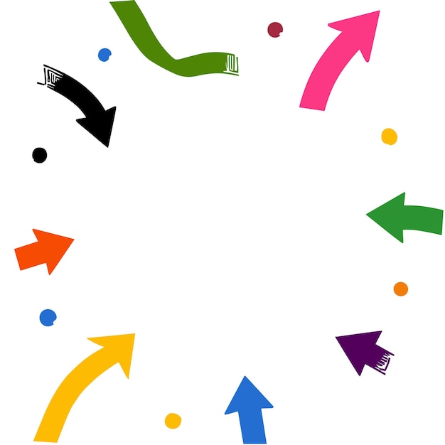 Vector colorful arrows and dots pointing inward on a white background