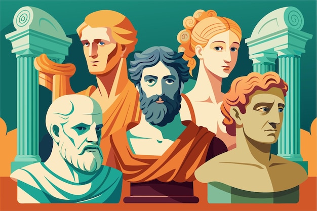 Colorful Art Illustration of Ancient Greek Philosophers and Deities