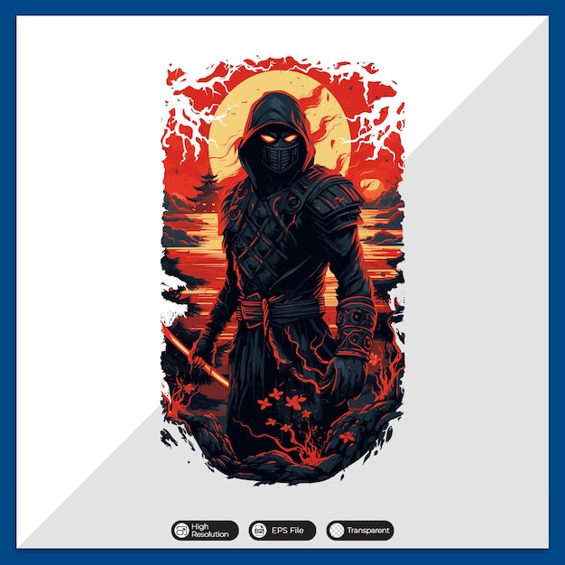 Vector colorful assassin ninja warrior tshirt design