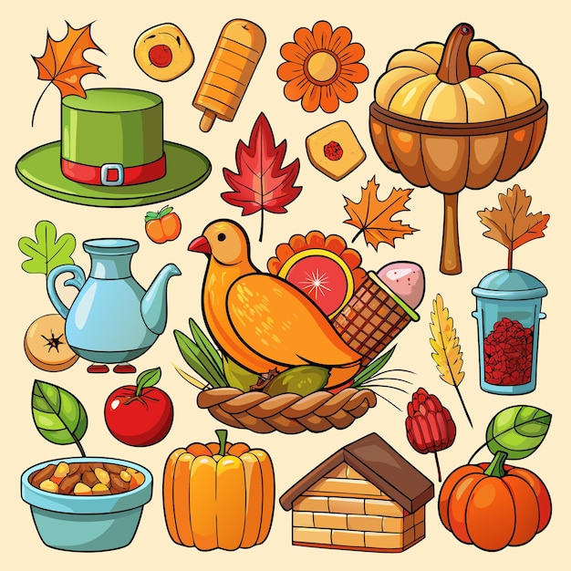 Vector colorful autumn harvest illustrations