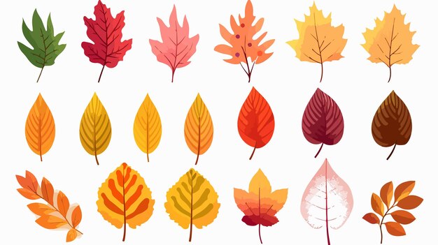 Vector colorful autumn leaves set isolated on white background