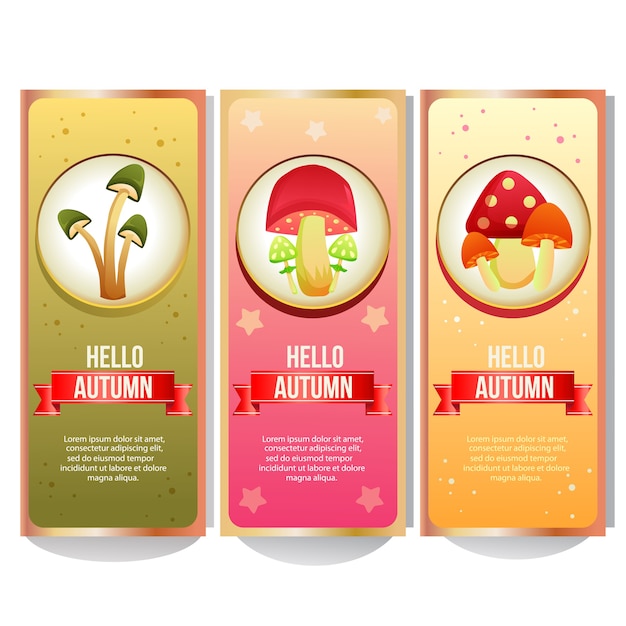 Colorful autumn mushroom banner collection