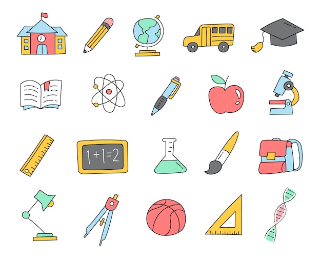 Colorful Back to School Doodle Icons