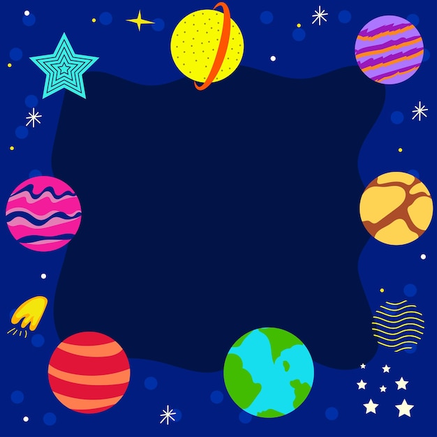 Colorful Background Cartoon Flat Universe Decorative Border Vector