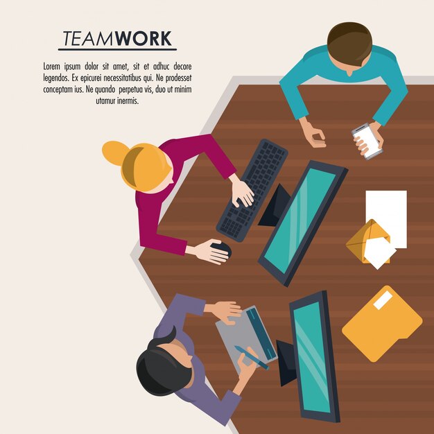 Vector colorful background on top view of poster of teamwork 