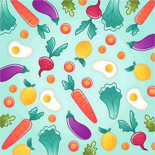 Vector a colorful background with a cartoon image of a carrot egg and egg