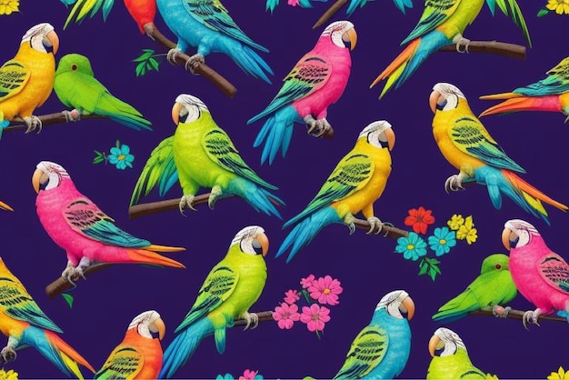 a colorful background with colorful parrots on it