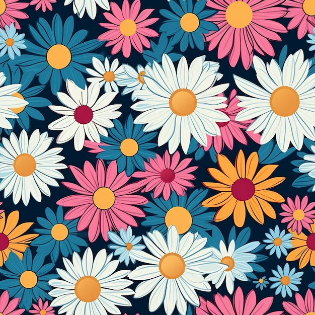 a colorful background with daisies and a colorful background