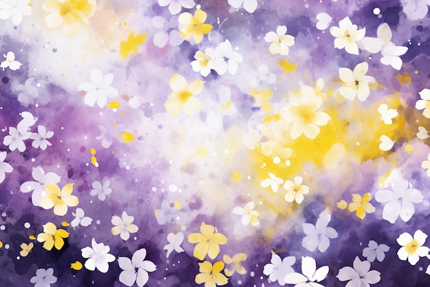 a colorful background with daisies and purple and yellow flowers