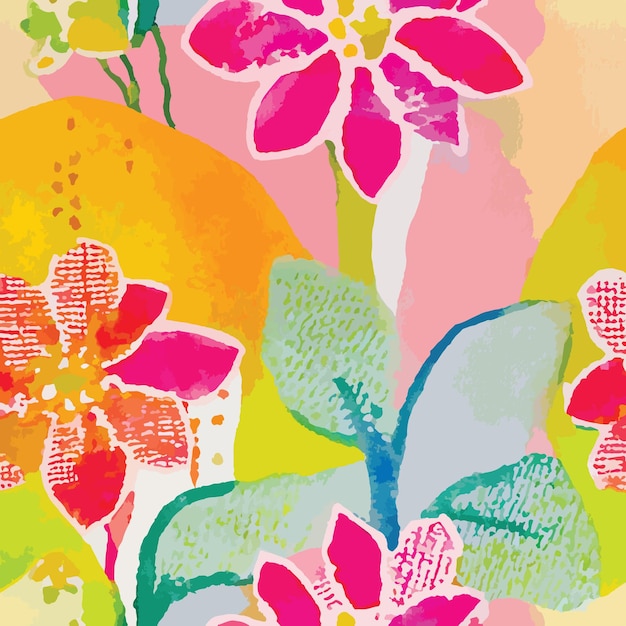 a colorful background with flowers and leaves