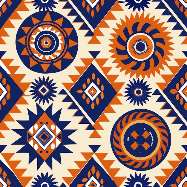 a colorful background with a pattern of orange and blue flowers