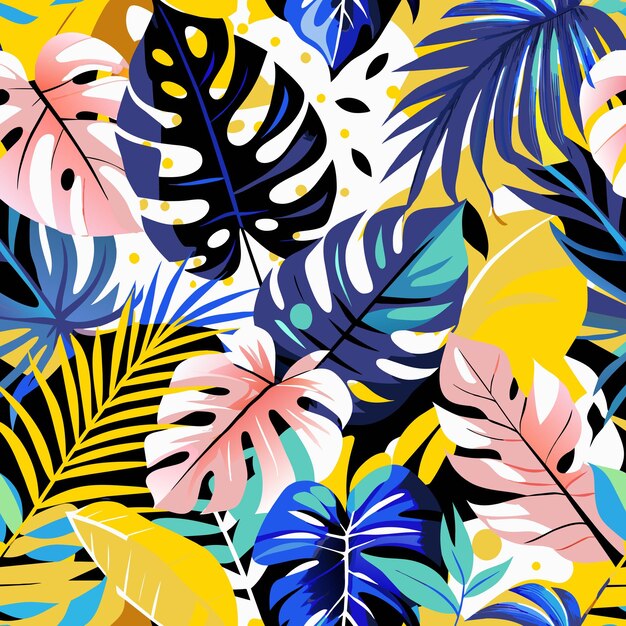 Vector a colorful background with tropical plants and butterflies