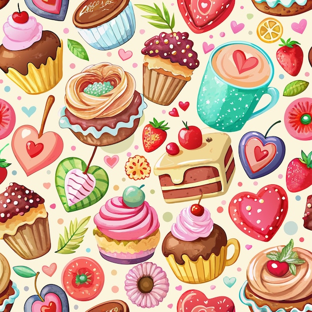 a colorful background with a variety of cupcakes and a cupcake