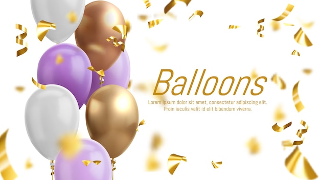 Colorful balloons and gold confetti.