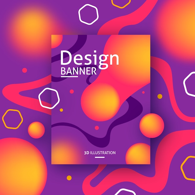 Colorful banner design with abstract 3d shapes