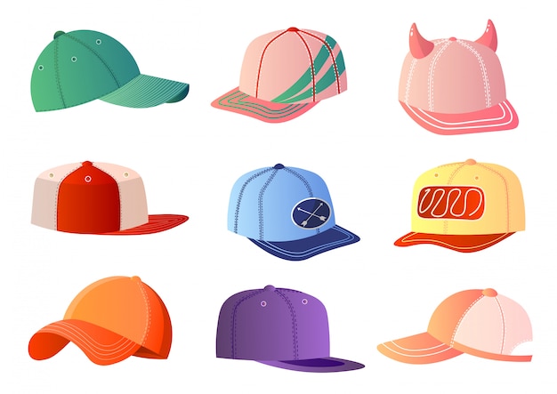 Colorful baseball caps set  on white background