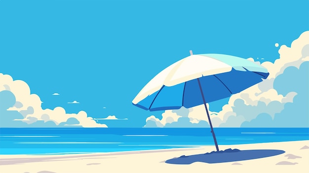 Colorful Beach Umbrella on Sandy Shore Vector Illustration