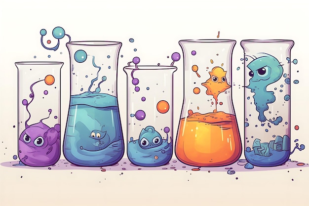 Colorful Beakers With Water Air Bubbles