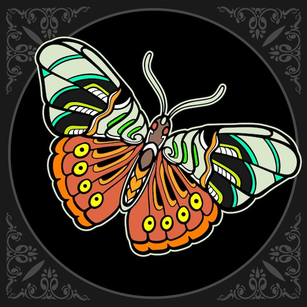 Colorful Beautiful butterfly mandala arts isolated on black background