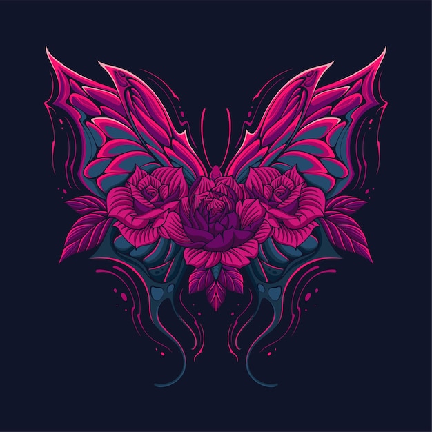 Colorful Beautiful flying butterfly with flowers and leaves on it for t shirt design