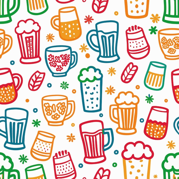 Colorful Beer Mugs and Glasses Pattern Festive Beverage Design