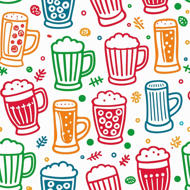 Colorful Beer Mugs Pattern Design for Happy Hour Celebrations