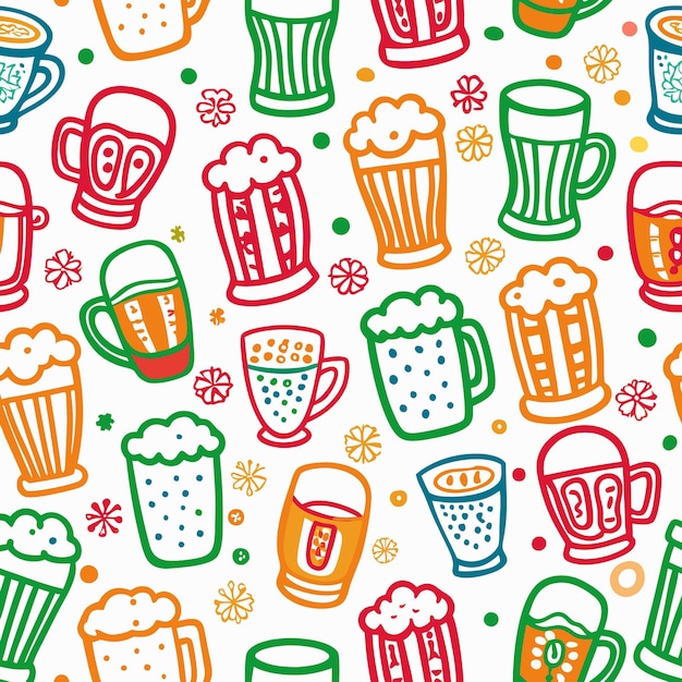 Colorful Beer Mugs Pattern Seamless for Backgrounds and Design