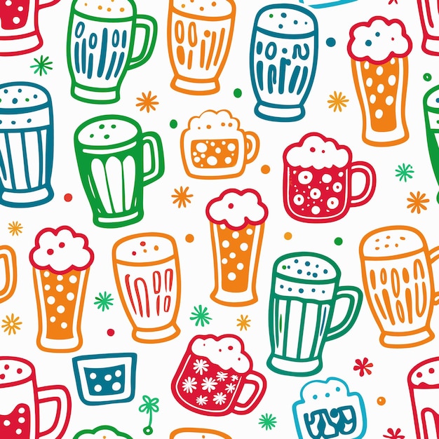 Vector colorful beer mugs seamless pattern with festive design