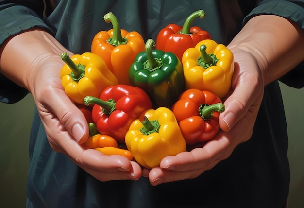 Vector colorful bell peppers held in hands