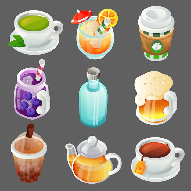 Colorful beverage cartoon object item set