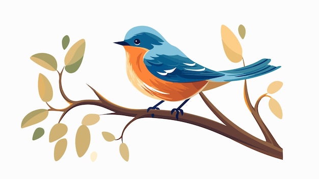 Colorful Bird Perched on Branch Vector Illustration