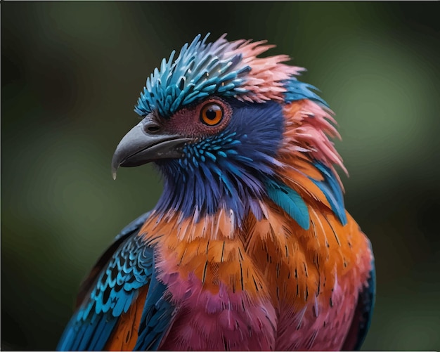 Vector a colorful bird with blue and orange feathers and a blue and red head