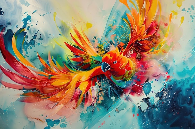 a colorful bird with a heart on its head is painted with colors