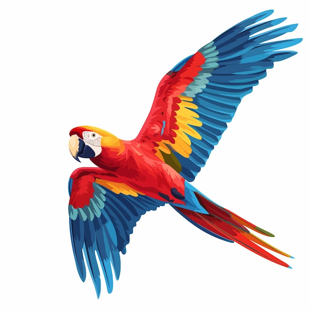 a colorful bird with a red and yellow tail and blue feathers