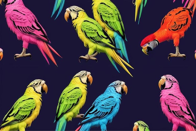 colorful birds are on a blue background with colorful birds