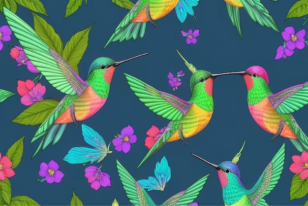 Vector colorful birds are flying in a colorful pattern