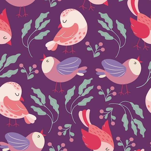 Colorful birds seamless pattern Exotic birds in different print poses Vector illustration