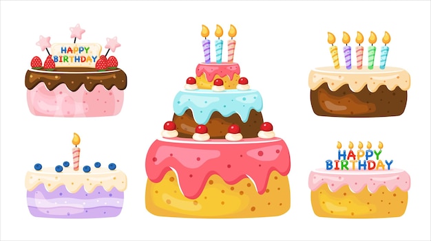 Colorful Birthday cake collection in vector illustration